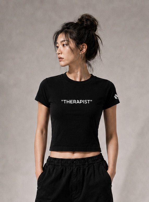 2Side World Therapist tee, model front